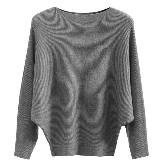 JOAN VASS NEWYORK MIST HEATHER GREY BATWING SWEATER SIZE L NWT - Picture 2 of 12